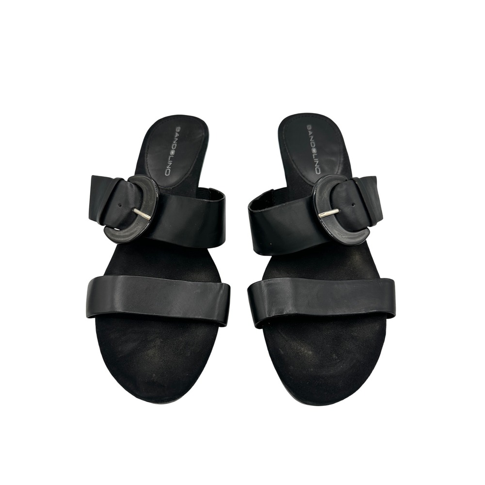 Bandolino Black Buckle Heel Sandals Women's Size 8.5M Wedge